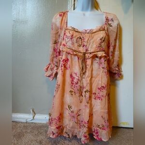 New Floral Pink   Free People Dress Peach Dress...size S